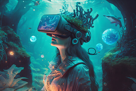 Girl Metaverse Futuristic VR, Advandced Technology Theme