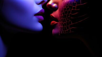 meet face to face, violet, red, black background