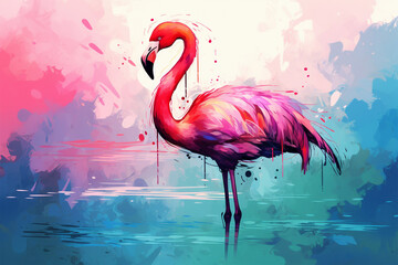 watercolor style painting of flamingo shape