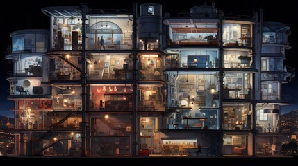 View of the city from the top of the mountain. AI generated art illustration.