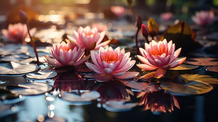 Foto op Canvas Beautiful pink lotus flowers created with generative AI technology © Neuroshock