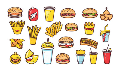 Fast food web icon set in the line style