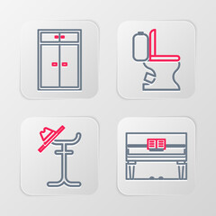 Set line Grand piano, Coat stand, Toilet bowl and Wardrobe icon. Vector