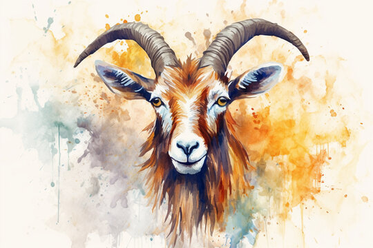watercolor style painting of a goat shape
