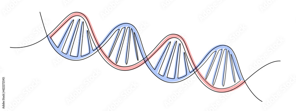 Wall mural one continuous line drawing of helix dna. concept of medical and science biotechnology in simple lin