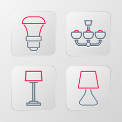Set line Table lamp, Floor, Chandelier and LED light bulb icon. Vector
