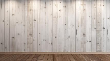 Wood texture background. Empty white room interior. Copy space. Generative AI