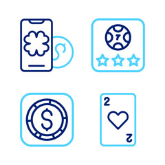 Set line Playing card with heart, Coin money dollar, Online poker table game and icon. Vector