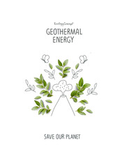 Environmentally friendly planet concept. Sprout with green leaves of the geotermal energy sign. Think Green. Protect the World from pollution concept.Transparent png.


