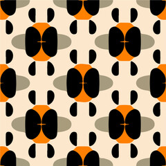 White canvas hosts a captivating orange and black pattern, blending aizome influences with abstract motifs, creating a visually pleasing repeating fabric design.