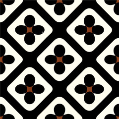 Fototapeta premium Striking black and white pattern with brown accents, featuring captivating art deco motifs and geometric pattern ornaments.