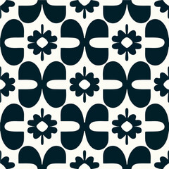 Fototapeta premium Delicate and captivating, this black and white pattern boasts beautiful flowers that repeat seamlessly. Its dark flower motif adds a touch of sophistication to any fabric or surface.