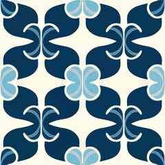 Refreshing blue and white pattern gracefully adorning a white background, presenting a charming damask motif with a touch of peppermint inspiration, reminiscent of art nouveau aesthetics.