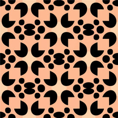 Dynamic composition with a black and orange backdrop adorned by circles and arrows. The fractal muqarnas, Sierpinski gasket, and Voronoi pattern add intricacy and depth.