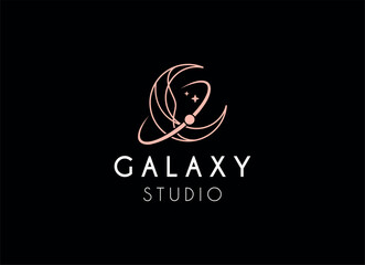 Vector golden logo on which an abstract image of the constellation Ursa Major in a circle. © AlvinStd.