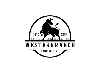 Vintage classic bull longhorn logo design template