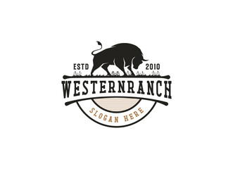 Vintage classic bull longhorn logo design template
