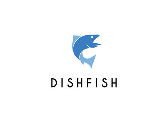 Obraz premium Fish logo with line design vector, restaurant logo , fish and circle