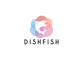 Fish logo with line design vector, restaurant logo , fish and circle