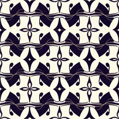 Intriguing black and white abstract design, created to be a seamless repeating fabric pattern, showcasing symmetry and captivating pattern design.