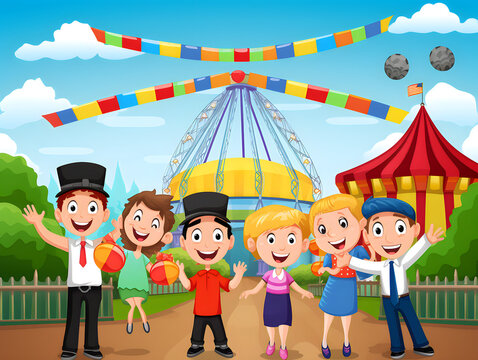 children in amusement park