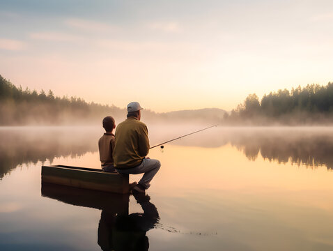 fishing at sunset