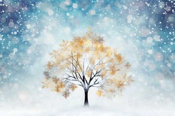 Bright Christmas Tree / Beautiful Gold Decoration Winter Wonderland – Generative Ai