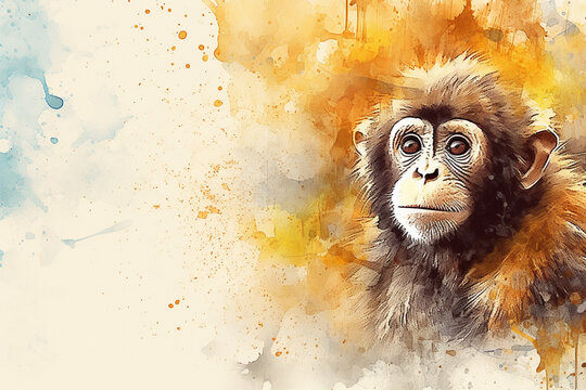 watercolor style painting of chimpanzees