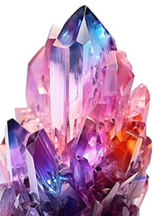 Big piece of colorful crystals. Beautiful shining crystal stone. Isolated on transparent background. KI.