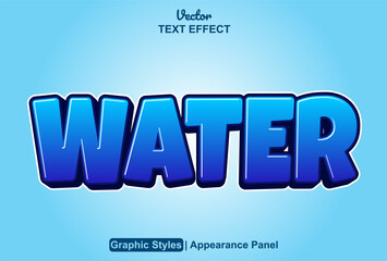 water text effect with blue color graphic style and editable.