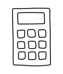 Doodle calculator icon or logo, hand drawn with thin black line. Png clipart isolated on transparent background