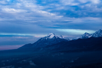 Gubalowka - view on panorama of Tatras at sunset, Poland.