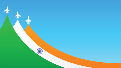 Happy India Independence Day August 15th with flag and fighter jet flying flat style vector illustration