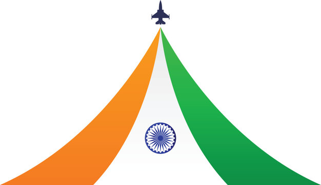 Happy India Independence Day August 15th with flag and fighter jet flying flat style vector illustration