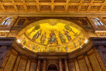 Interiors of Basilica of Saint Paul outside the Walls, Rome, Italy