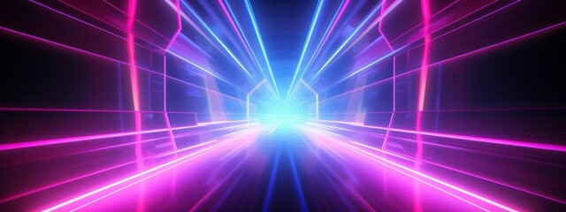 Abstract background illustration texture of futuristic corridor with purple, pink and blue neon lights (Generative Ai)