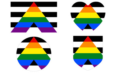 Straight ally pride flag in shape set. LGBTQ flag in shape set. 