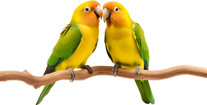 Cute Agapornis parrot birds, in love, isolated on transparent background