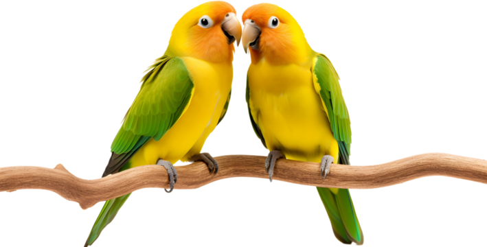 Cute Agapornis parrot birds, in love, isolated on transparent background - Powered by Adobe