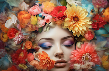 flower woman art abstract face fashion design portrait lady poster trend. Generative AI.