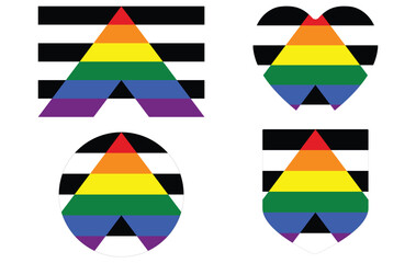Straight ally pride flag in shape set. LGBTQ flag in shape set. 