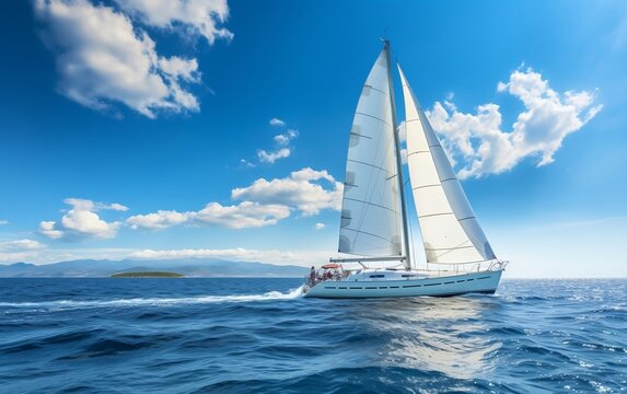 A sailboat sailing in the ocean on a sunny day. AI