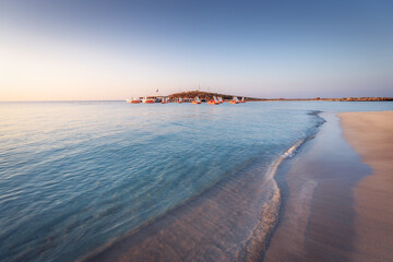 Nissi Beach - one of the best beaches in Cyprus, located in Ayia Napa. Turquoise sea waters and...