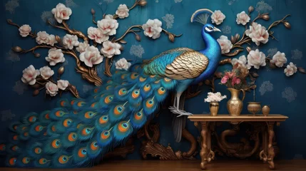 Keuken spatwand met foto 3d peacock background and 3d peacock tumbler wrap © Zain Graphics