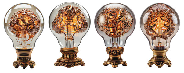 fantasy Lightbulbs on a short foot, on a transparent background, Generative AI