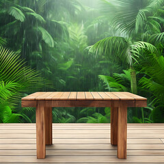 Monsoon rain forest with wooden disc mockup ai generated