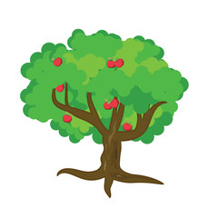 Apple tree isolated on white background. Vector illustration in cartoon style.
