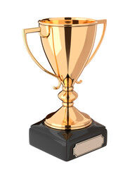 Golden trophy cup isolated on white background. Victory, best product, service or employee, first place concept. Png clipart isolated on transparent background