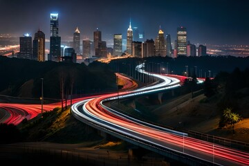 Fototapeta na wymiar traffic in the city at night generated Ai.