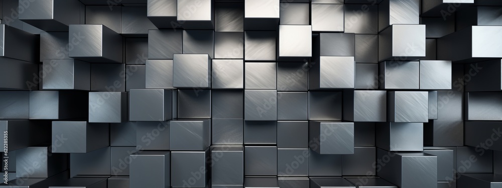 Aufkleber abstract geometric metallic silver 3d texture wall with squares and square cubes background banner i